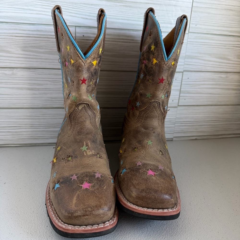 Dan Post girls leather cowgirl stars  boots - Picture 3 of 7